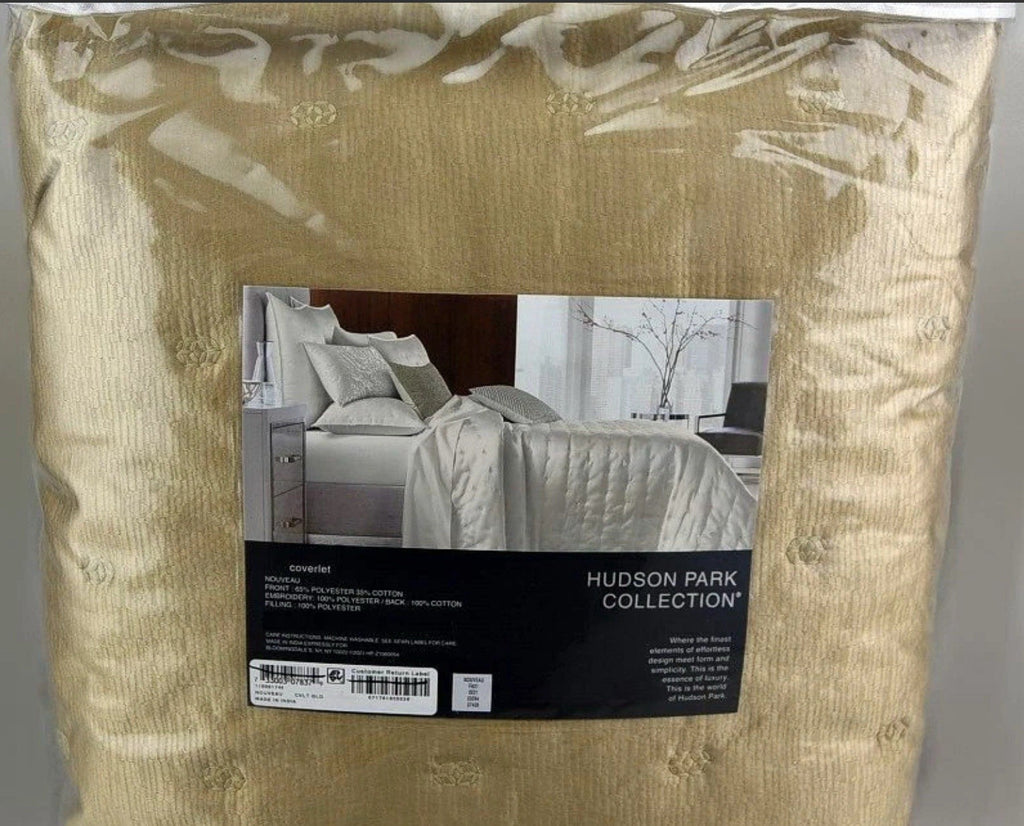 Hudson Park Collection Nouveau Gold QUEEN Quilted Coverlet Gold1