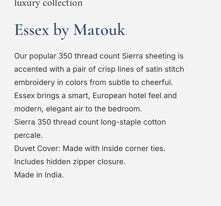Matouk Essex King Sheet Set/Duvet/2 Xtra Cases/Wht Champagne/MSRP 855.00/7 Items7