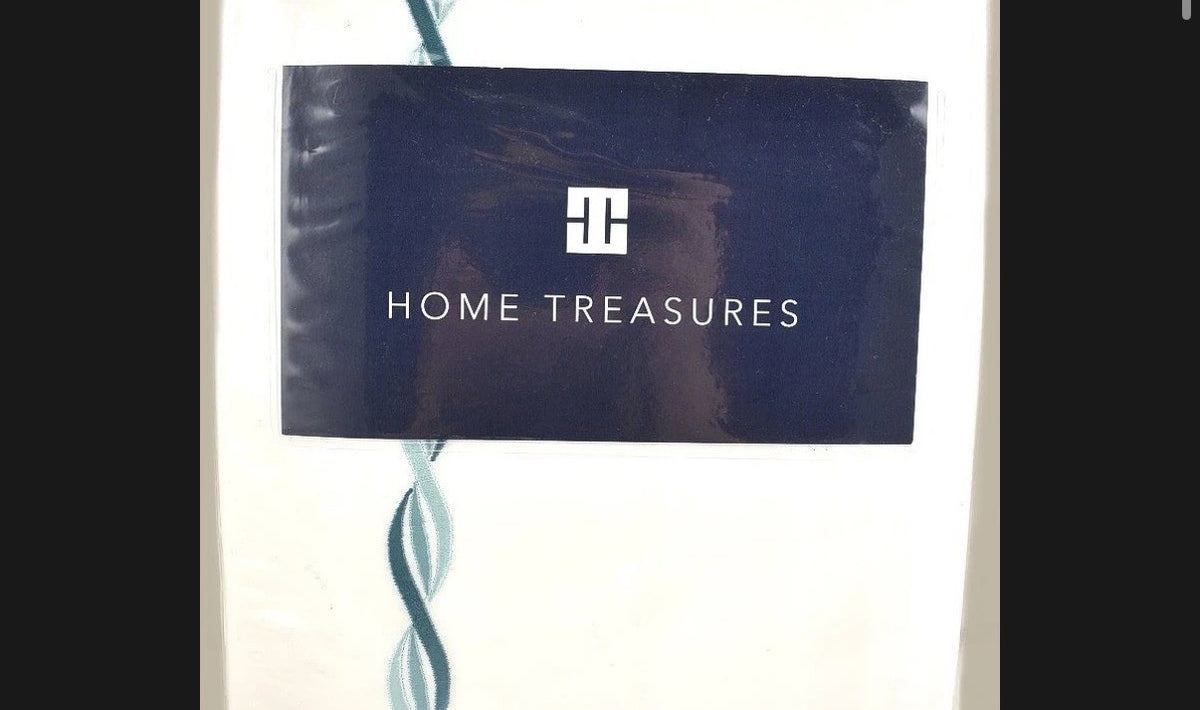 Home Treasures Cadence Embroidered Cotton Sateen KING Flat Sheet White / Aqua0