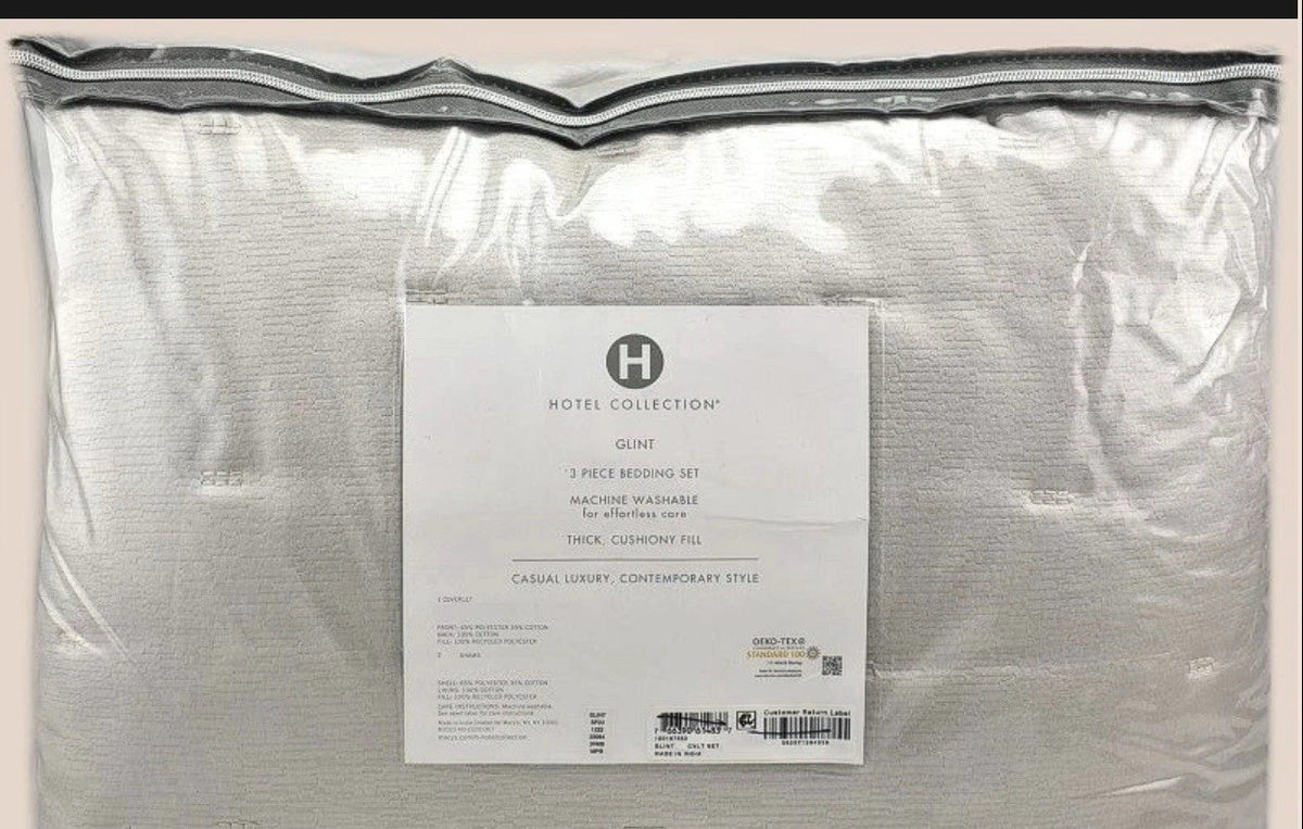 Hotel Collection Glint FULL / QUEEN Quilted Coverlet Silver1