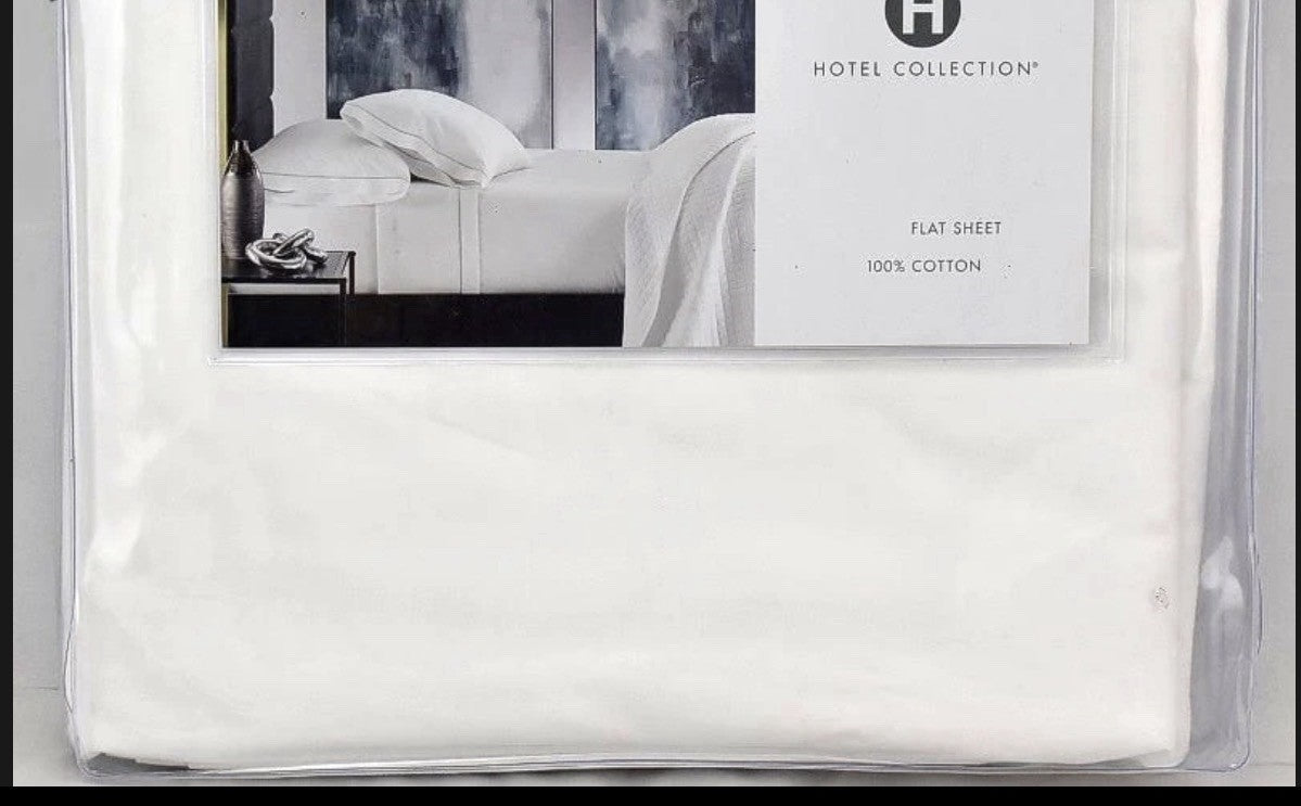 Hotel Collection Italian Percale 100% Cotton QUEEN Flat Sheet White   White0