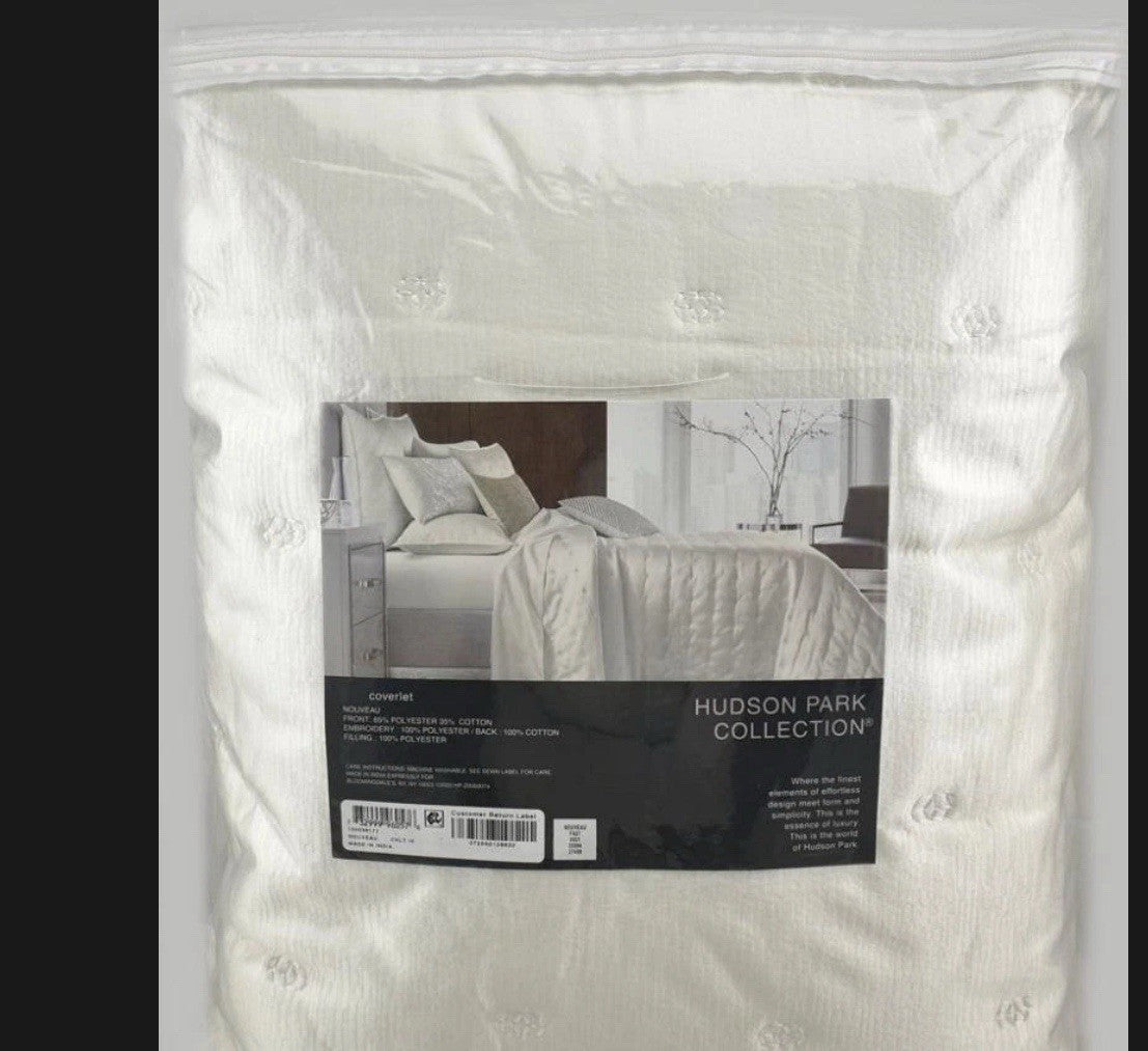 Hudson Park Collection Nouveau QUEEN Quilted Coverlet Ivory1