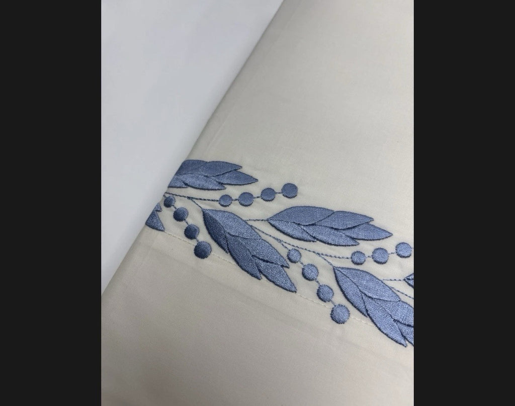 Hamburg House Ivory King Pillowcases, With Blue Floral Design.1