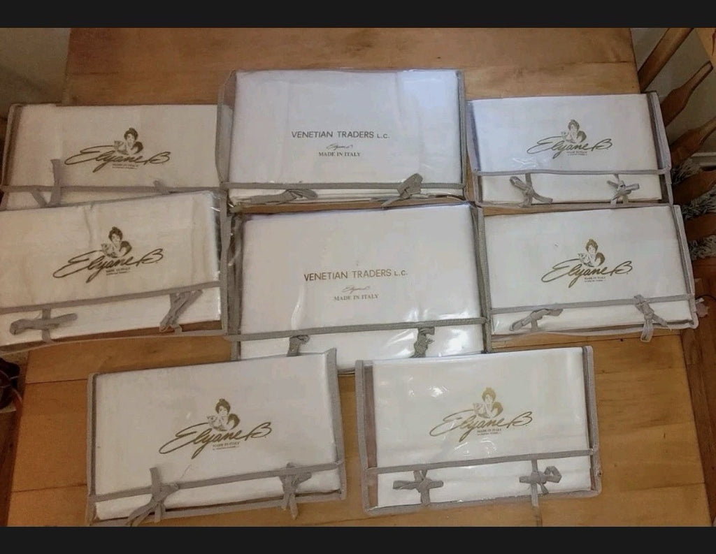 ELAYNE B. VENETIAN LINEN SHEET SET MADE  IN ITALY,8PC SET,KING,TOPAZIO JACQUARD~1