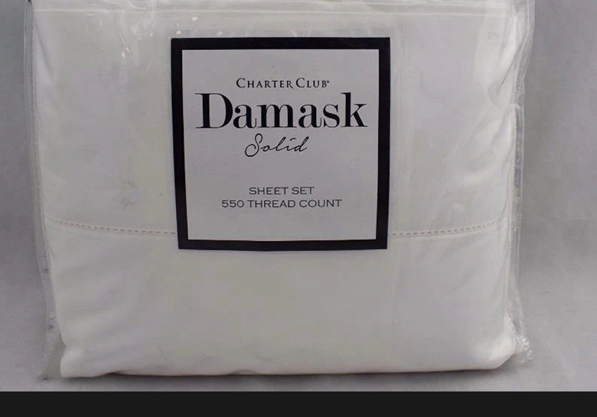 Charter Club Damask Solid 550 Thread Count KING Duvet Cover & Shams Set White0