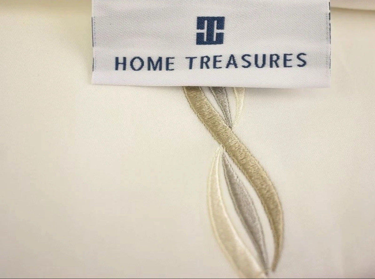 Home Treasures Cadence Embroidered Cotton Sateen QUEEN Flat Sheet White /Natural2