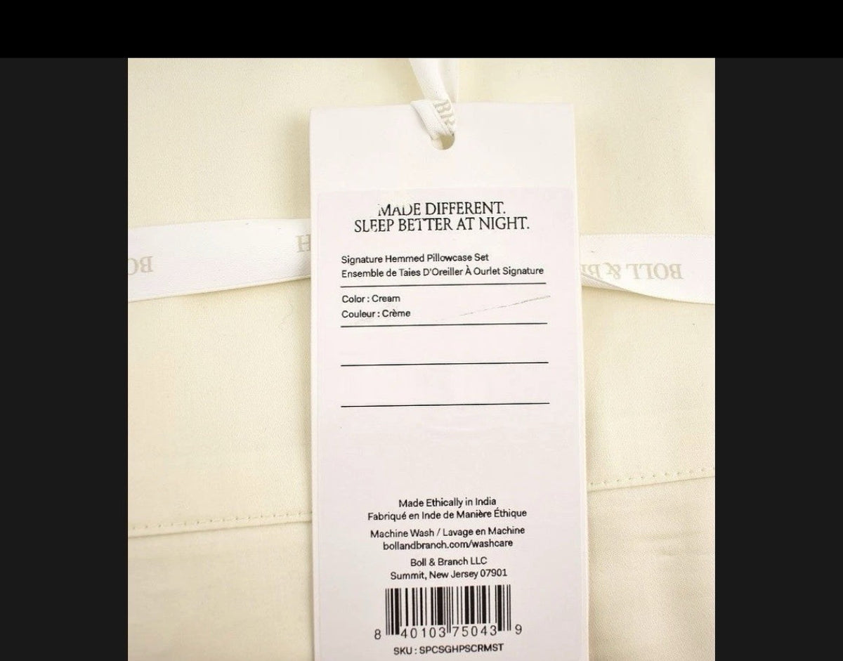 Boll & Branch Signature Hemmed Organic Cotton STANDARD Pillowcases Cream3