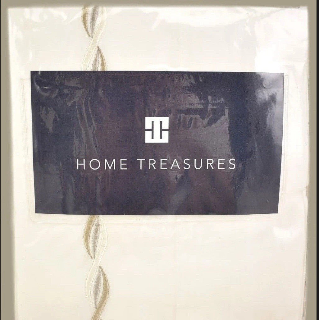 Home Treasures Cadence Embroidered Cotton Sateen QUEEN Flat Sheet White /Natural0