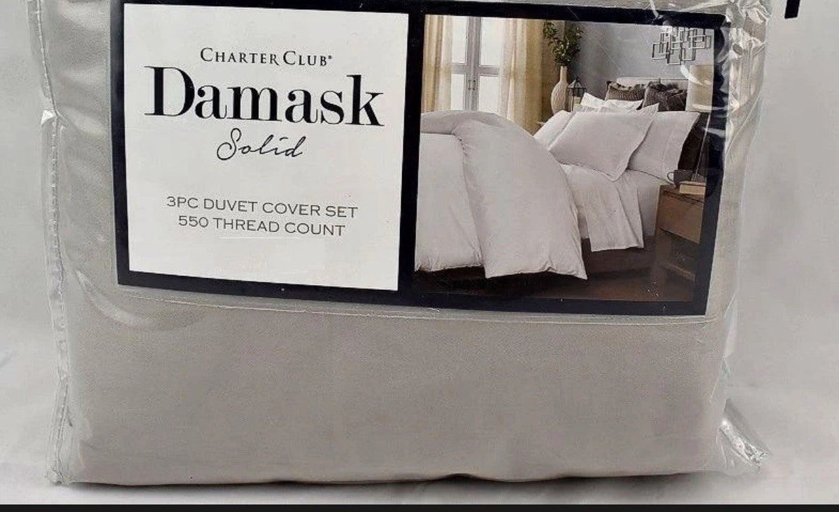 Charter Club Damask Solid 550 Thread Count TWIN Duvet Cover & Sham Smoke Gray0