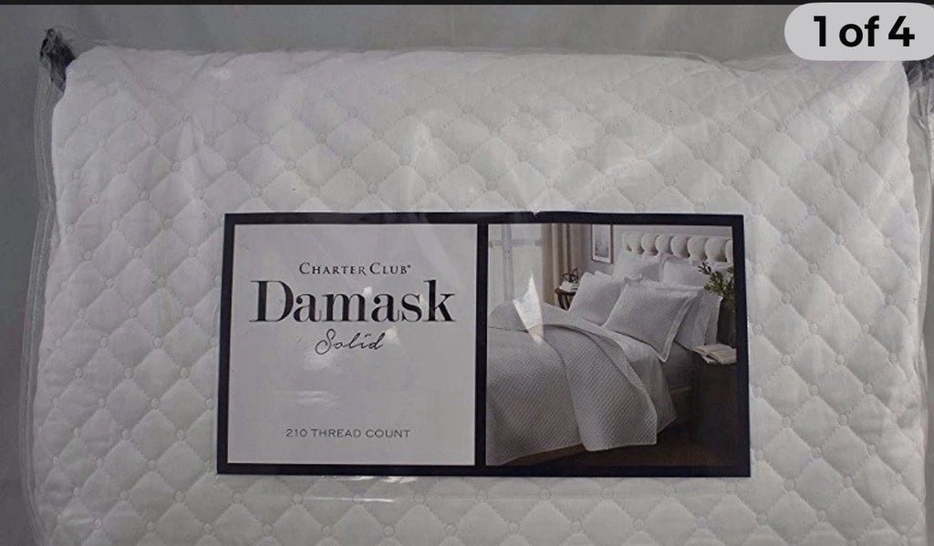 Charter Club Damask Quilted Solid FULL / QUEEN Coverlet & Shams Set White0