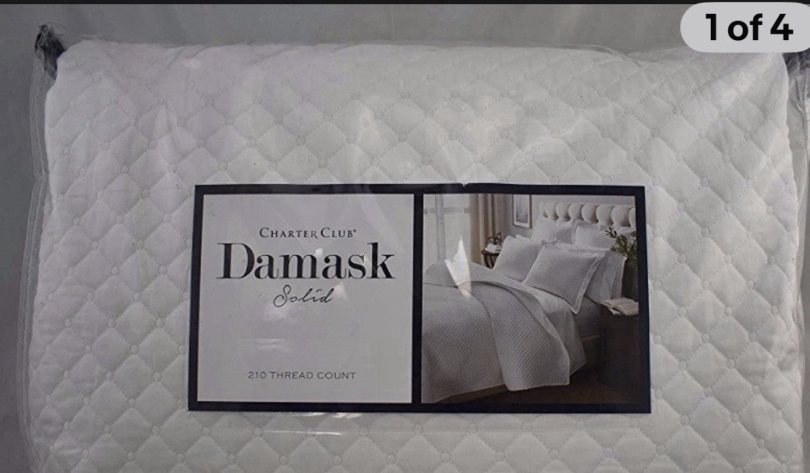 Charter Club Damask Quilted Solid FULL / QUEEN Coverlet & Shams Set White0