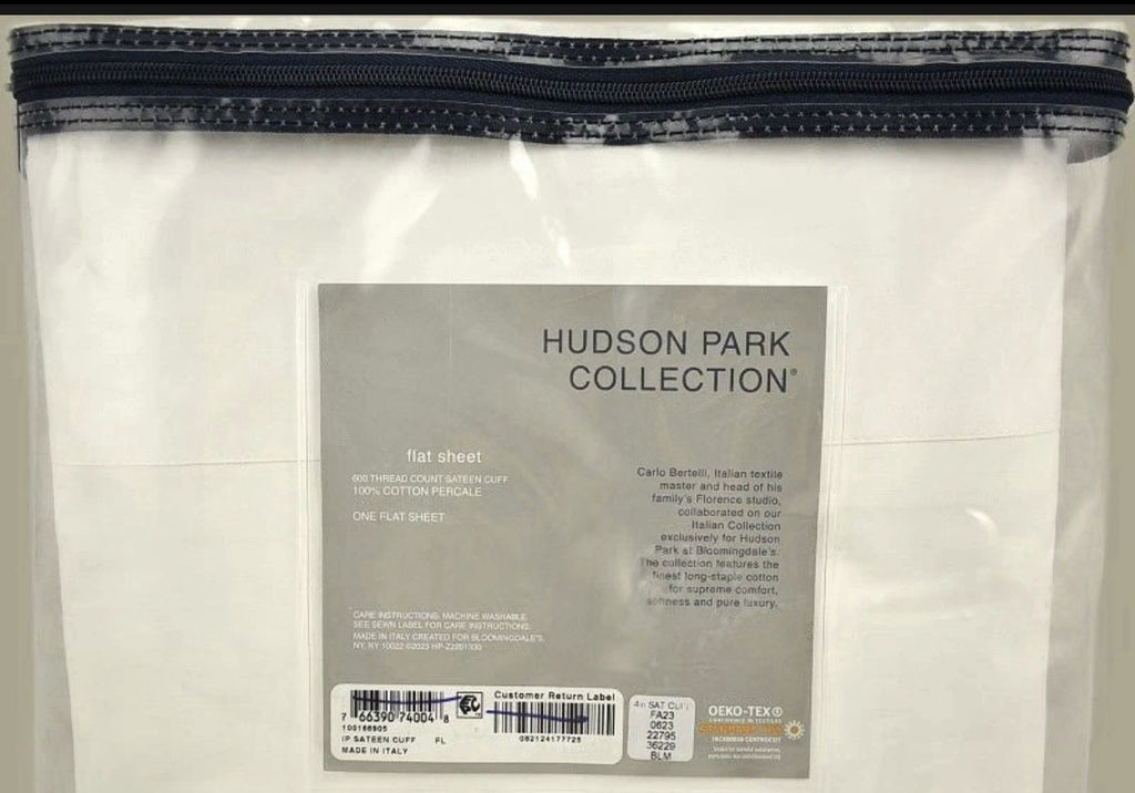 Hudson Park Italian Linens Sateen Cuff QUEEN Flat Sheet White1