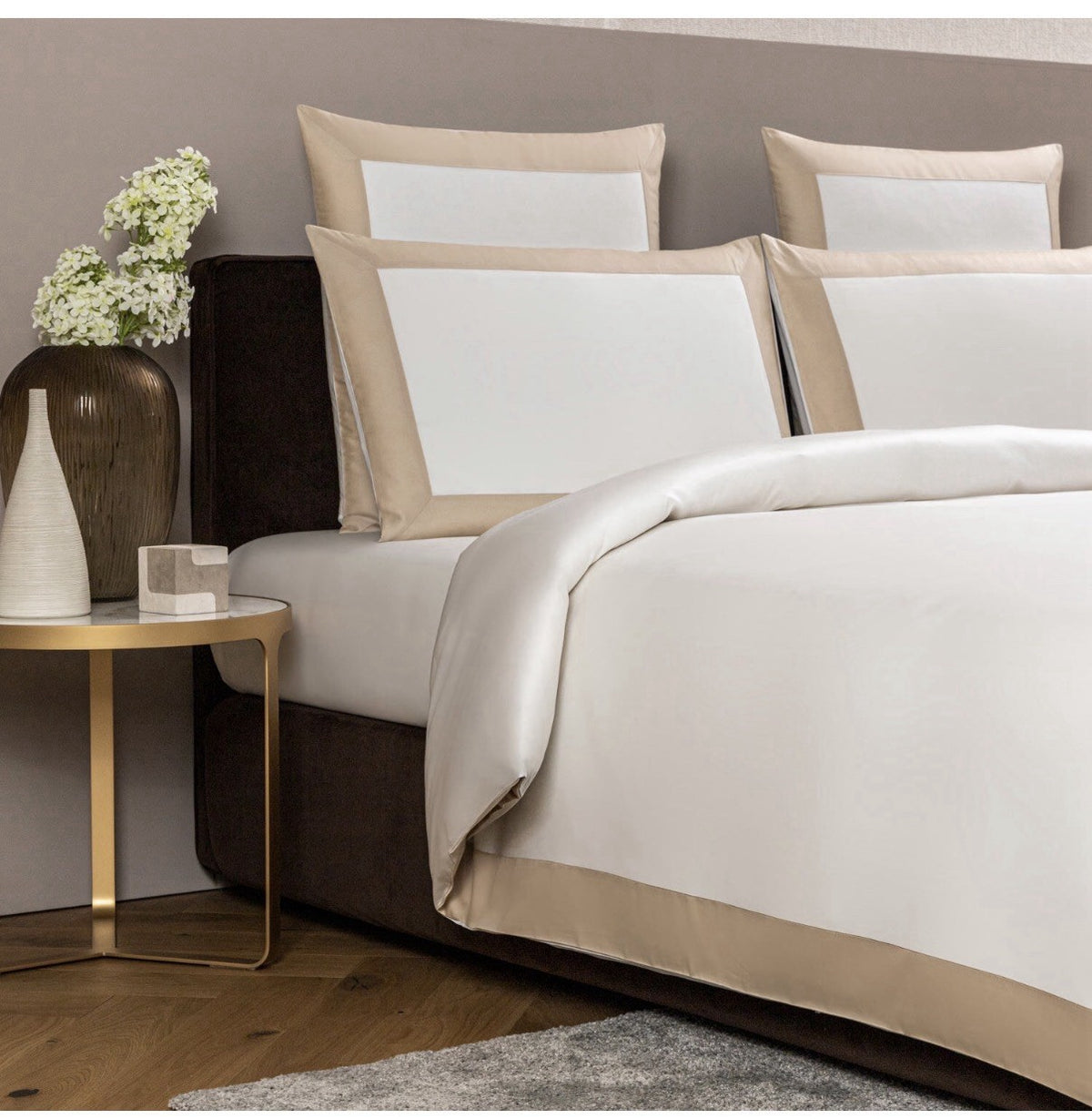 Frette 1860 Flying Cotton Sateen KING Duvet Cover White / Sand0