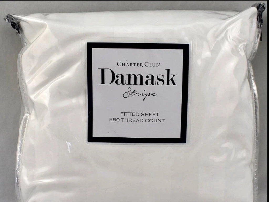Charter Club Damask Stripe 550 Thread Count KING Fitted Sheet White0