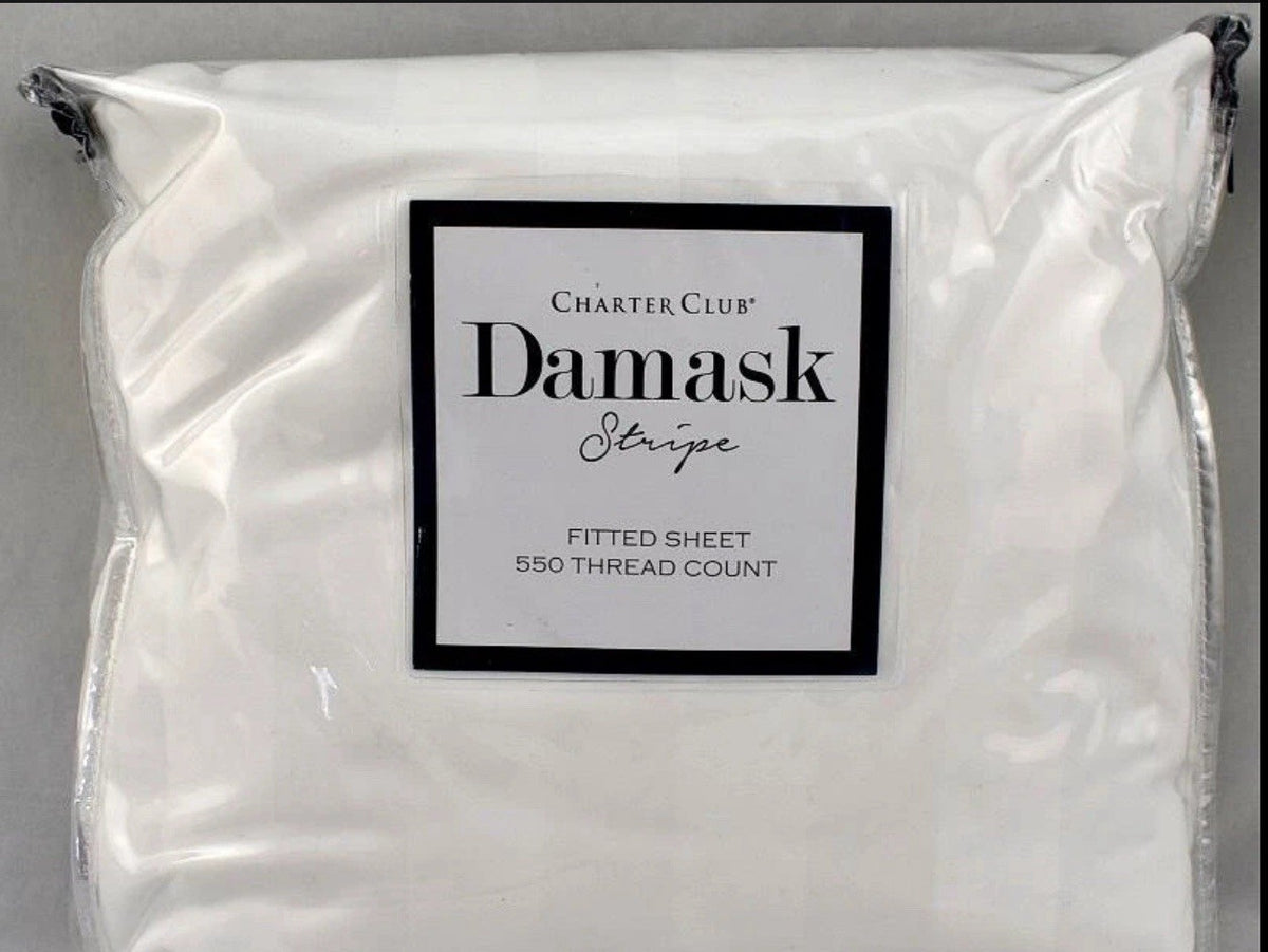 Charter Club Damask Stripe 550 Thread Count KING Fitted Sheet White0