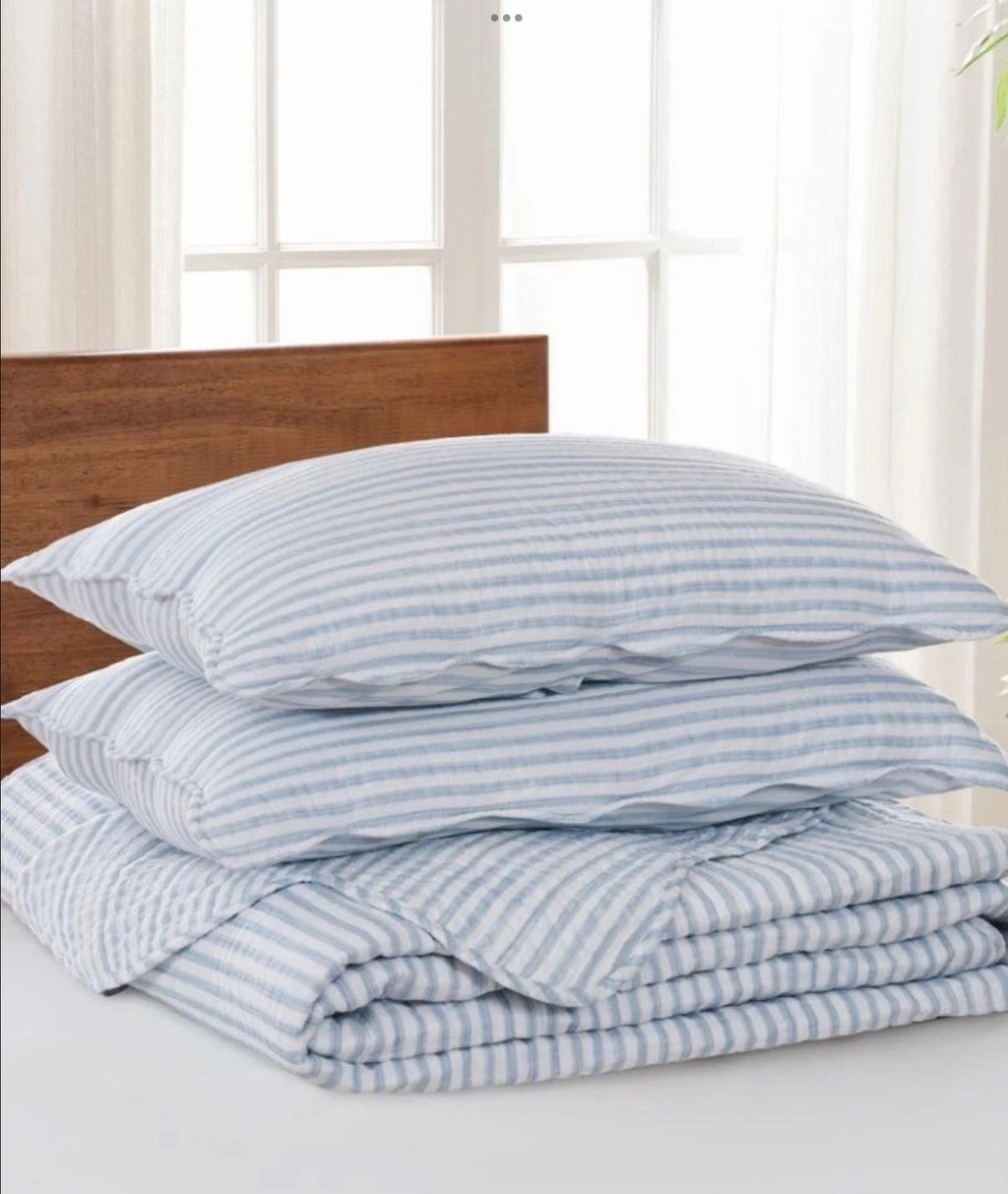 Levtex Home Martha Stripe Cotton QUEEN Bedspread & Pillowshams Set Blue1