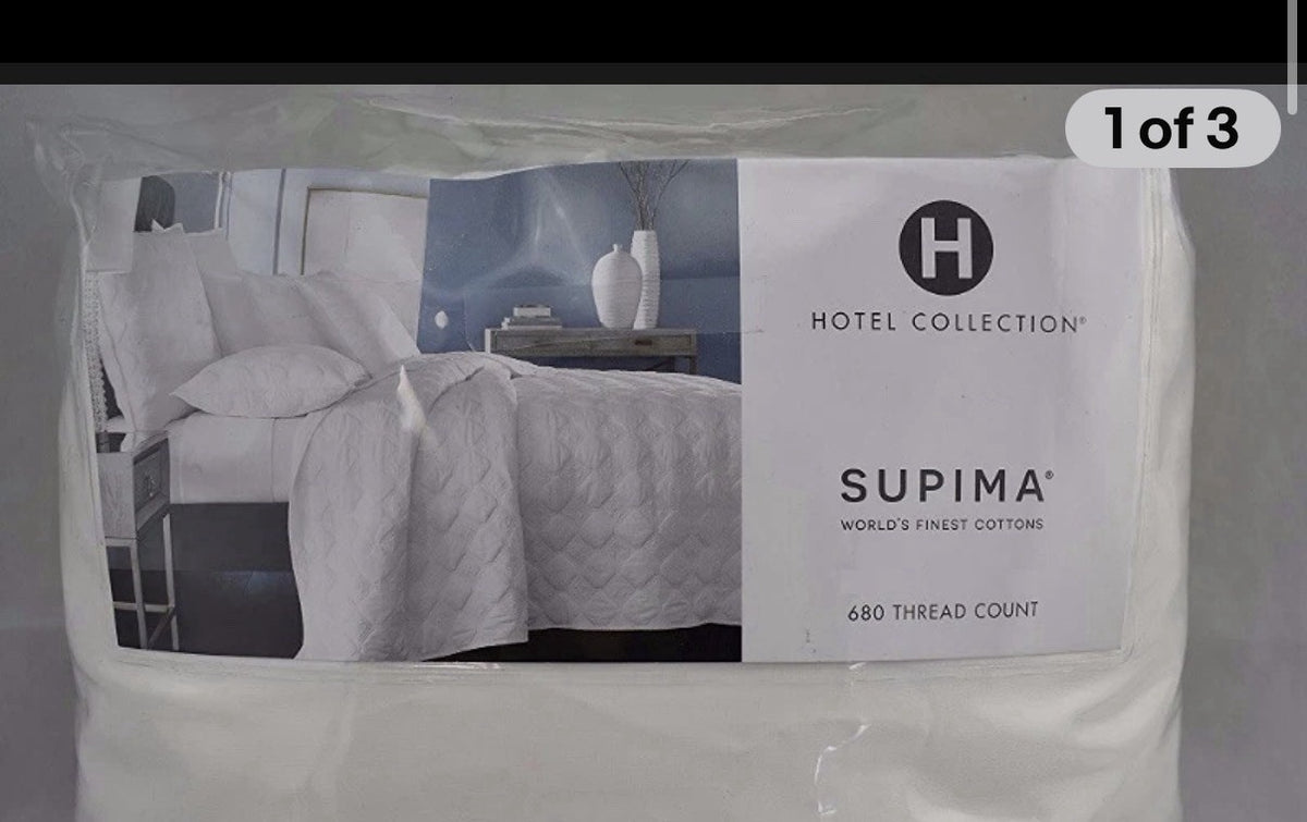 Hotel Collection 680 Thread Count Supima Cotton QUEEN Fitted Sheet White0