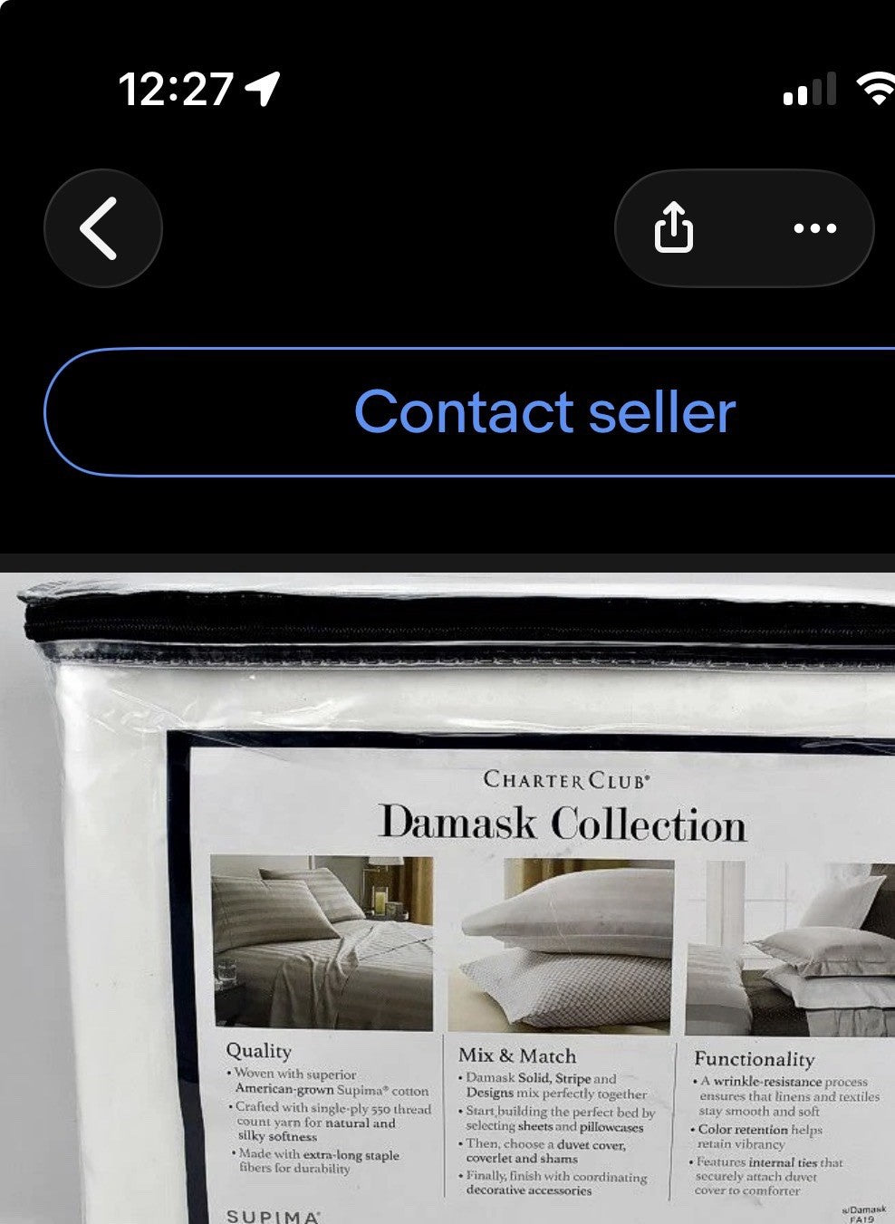 Charter Club Damask Stripe 550 Thread Count KING Duvet Cover & Shams Set White2