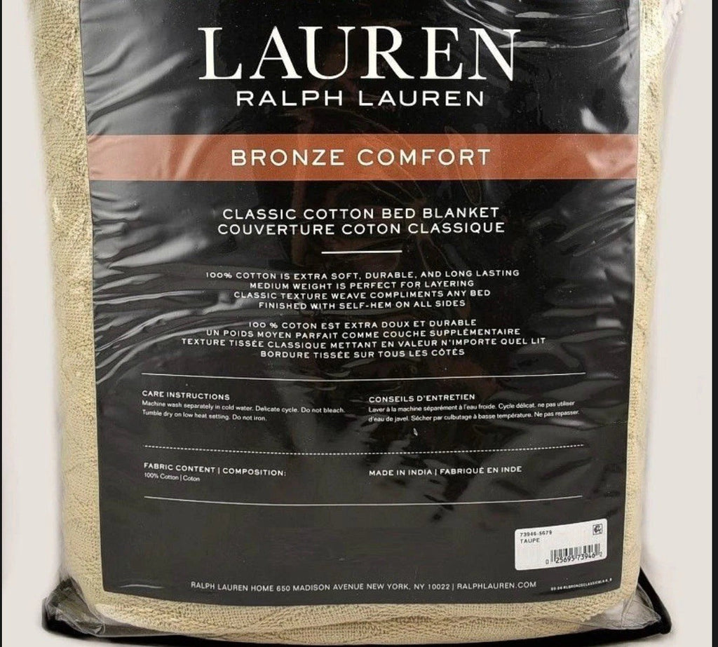 Ralph Lauren Bronze Comfort Classic Cotton Diamond KING Blanket Taupe1