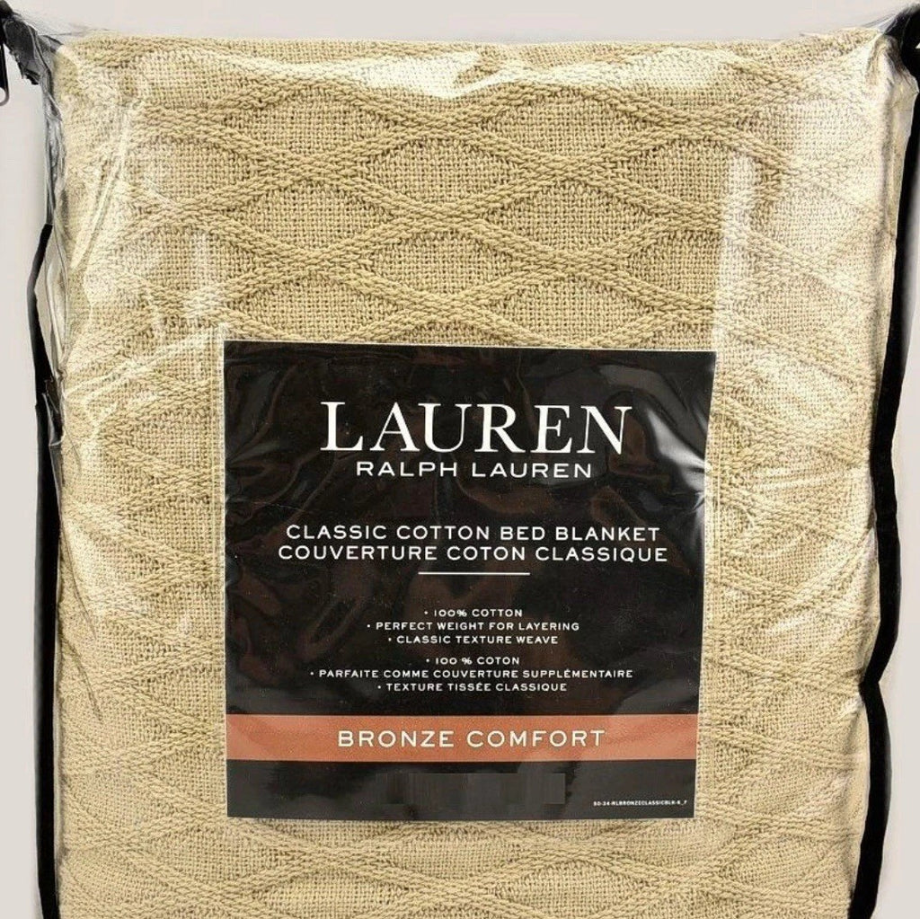 Ralph Lauren Bronze Comfort Classic Cotton Diamond KING Blanket Taupe0