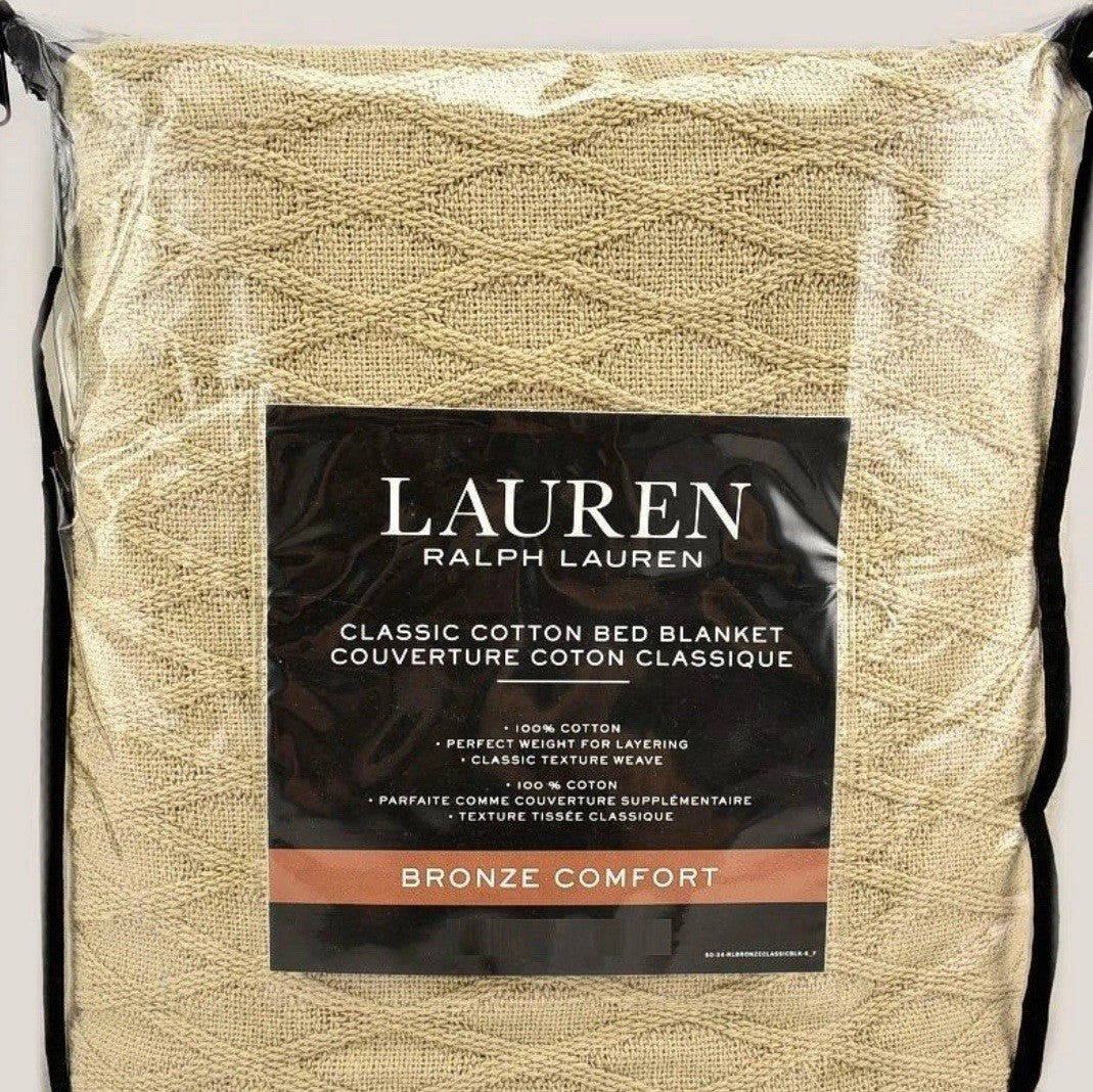 Ralph Lauren Bronze Comfort Classic Cotton Diamond KING Blanket Taupe0