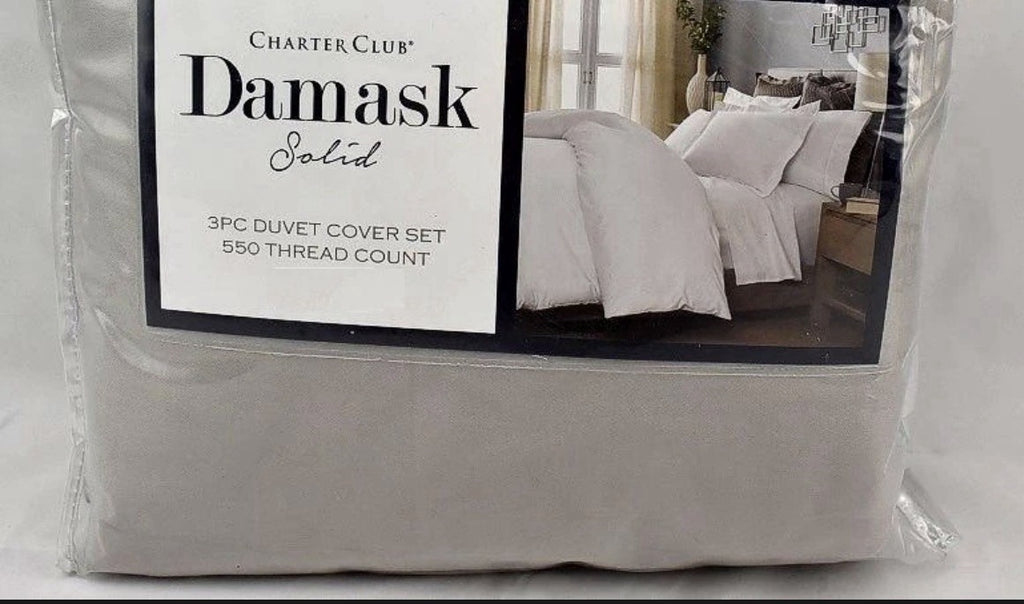 Charter Club Damask Solid 550 Thread Count KING Duvet Cover & Shams Smoke Gray0