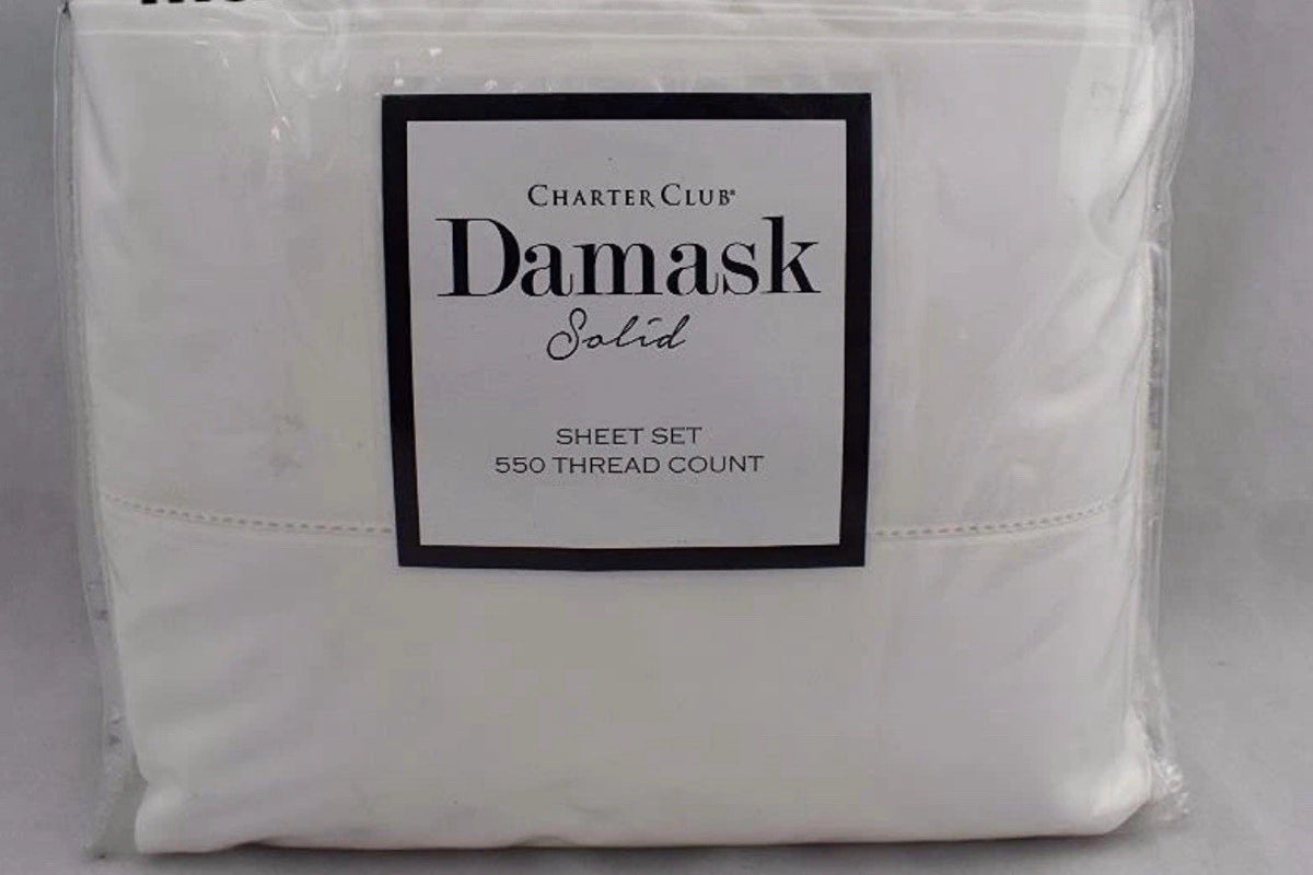 Charter Club Damask Solid 550 Thread Count KING EXTRA DEEP Sheet Set White0