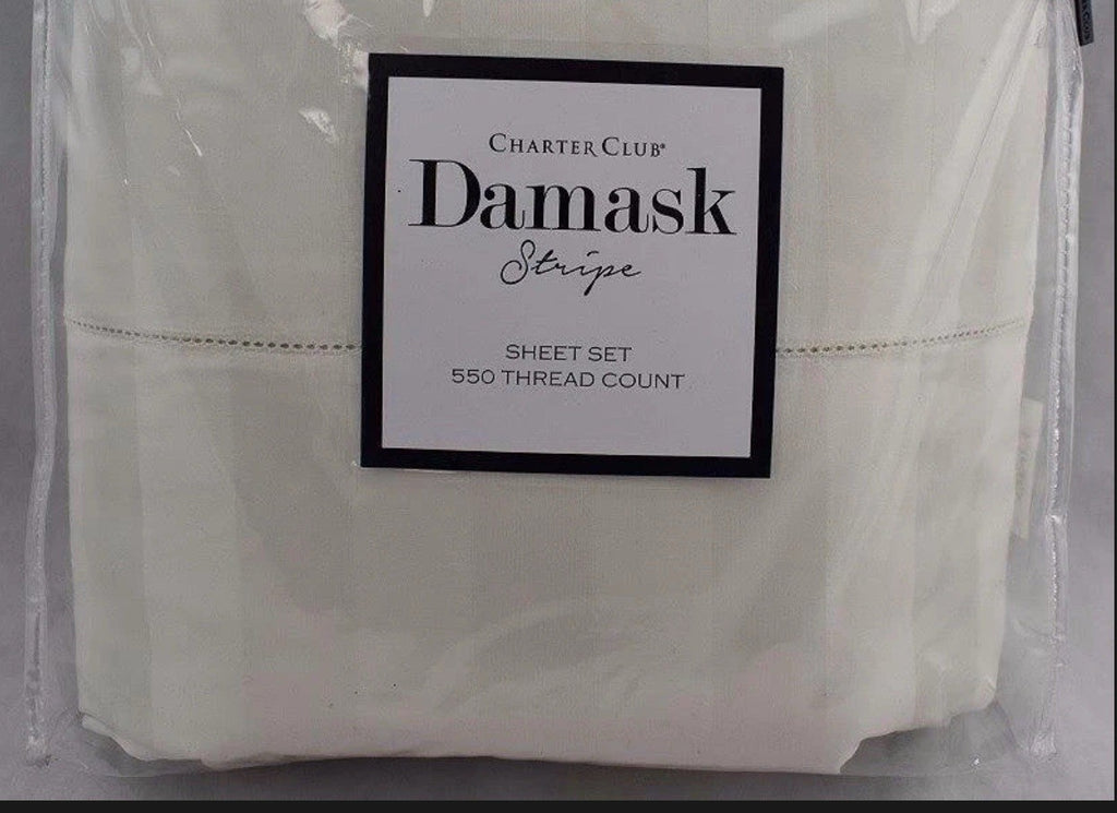 Charter Club Damask Stripe 550 TC KING Fitted Sheet & Cases Natural0