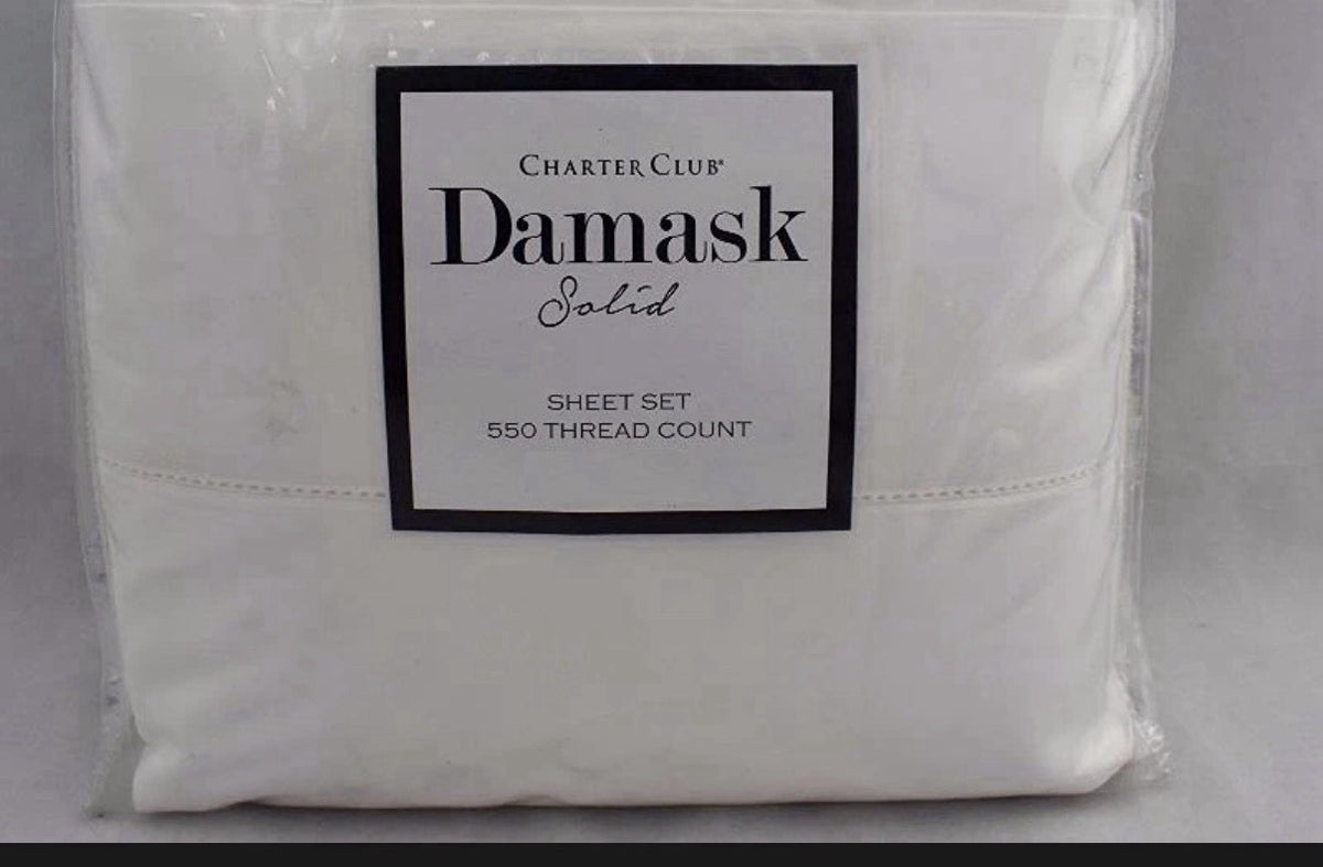 Charter Club Damask Solid 550 Thread Count KING X DEEP Flat Sheet & Cases White0