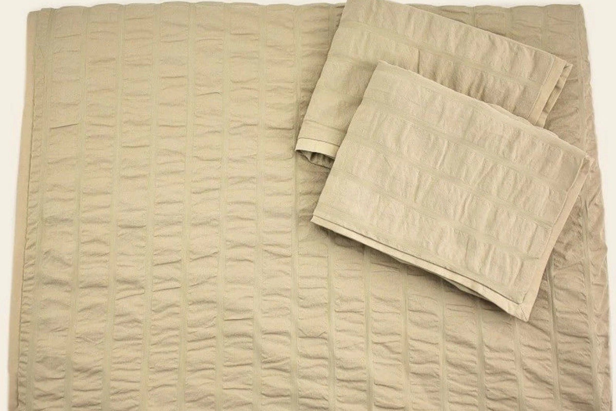 Boll & Branch Relaxed Seersucker QUEEN Duvet Cover & Shams Set Oak0
