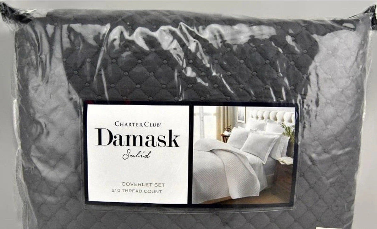 Charter Club Damask Quilted Solid FULL / QUEEN Coverlet & Shams Set Marble0