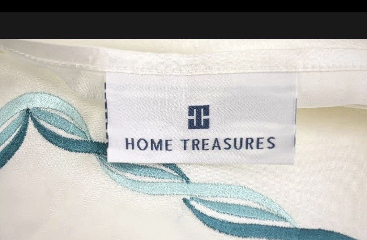 Home Treasures Cadence Embroidered Cotton Sateen KING Flat Sheet White / Aqua3