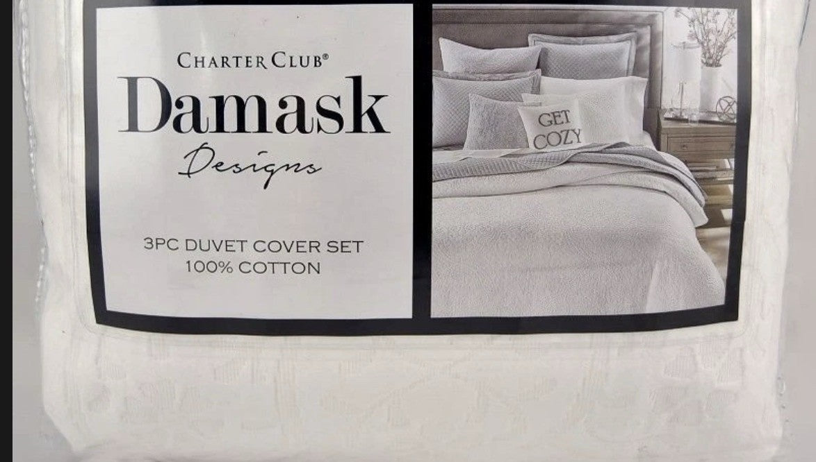 Charter Club Damask Designs Lace Medallion TWIN Duvet & Shams Set White0