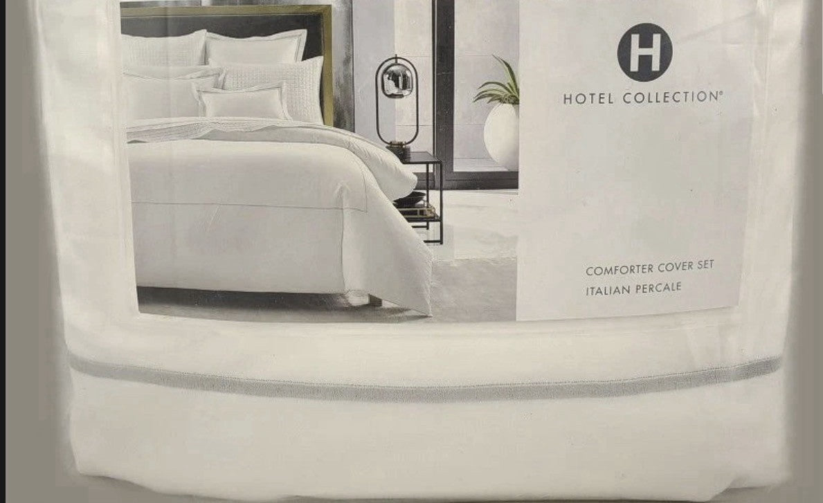 Hotel Collection Italian Percale KING Duvet Cover Only. White / Silver0